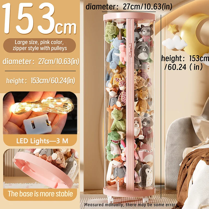 Transparent Doll Storage Box Plush Toy Organization Toy Storage Tube DIY Zipper Bins Kid Christmas Gift Children's Toy Organizer