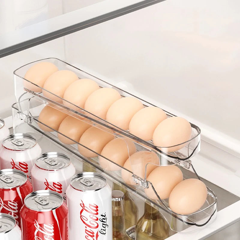 Bilayer Fridge Egg Storage Box Automatic Rolling Eggs Holder Rack Ladder Style Refrigerator Eggs Dispenser Egg Organizer Holder