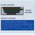 APAYADO K61 Wired Mechanical Keyboard, 61 Keys, USB-C Connection, Blue or Red Switch Options, RGB Lighting for Desktop PCs