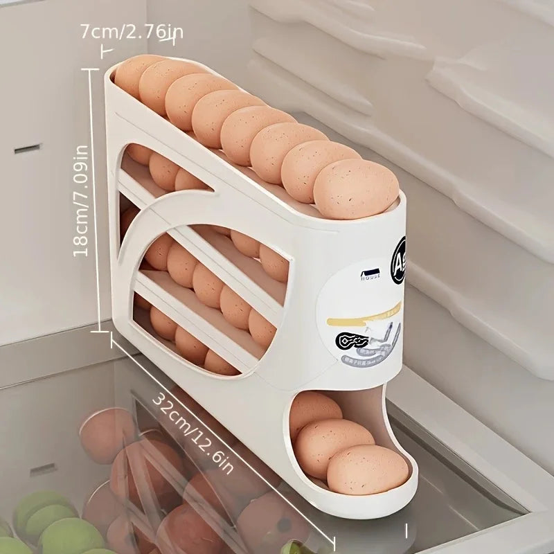 3-Tier Rolling Egg Storage Container for Refrigerator Holds 24 Eggs Organizer Rack Large Capacity Kitchen & Fridge Storage Box