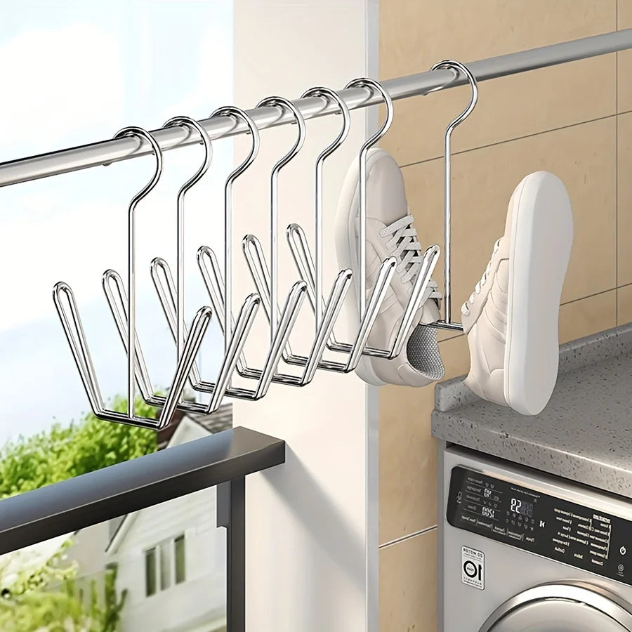 Stainless Steel Shoe Rack Hanger, Metal Hanging Shoe Organizer, Space Saving Drying Rack With Hook For Closet Rod, Silver