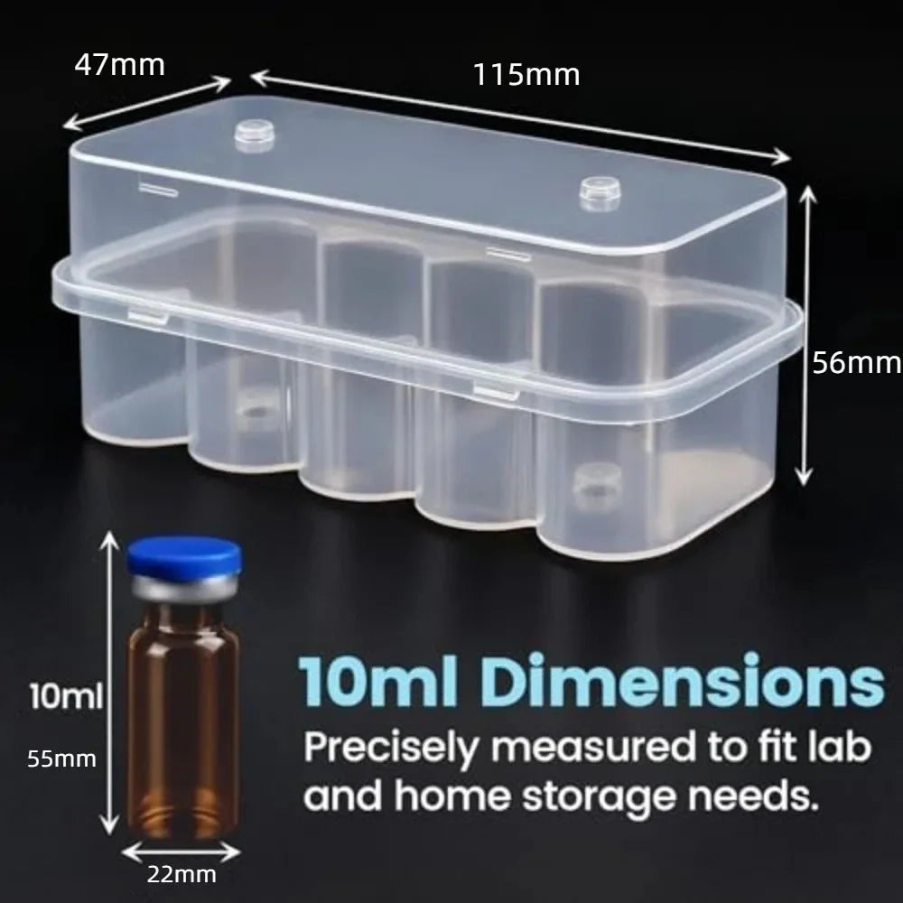 1 Pcs 3ML/10mL 10-Slot Vial Storage Case Stackable Plastic Microtube Storage Box Clear Freezer Tube Box Refrigerator Organizer