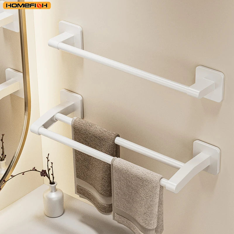 Homefish Grey White Black 40cm 30cm Punch‑Free Wall Mounted Single Pole Towel Rack Bathroom Storage Hanging Rack