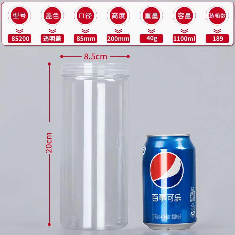 1PC Plastic Packing Bottle PET Clear Empty Seal Bottle Circular Bucket Storage Biscuit Jar Food Grade Sealed Cans Tank Container