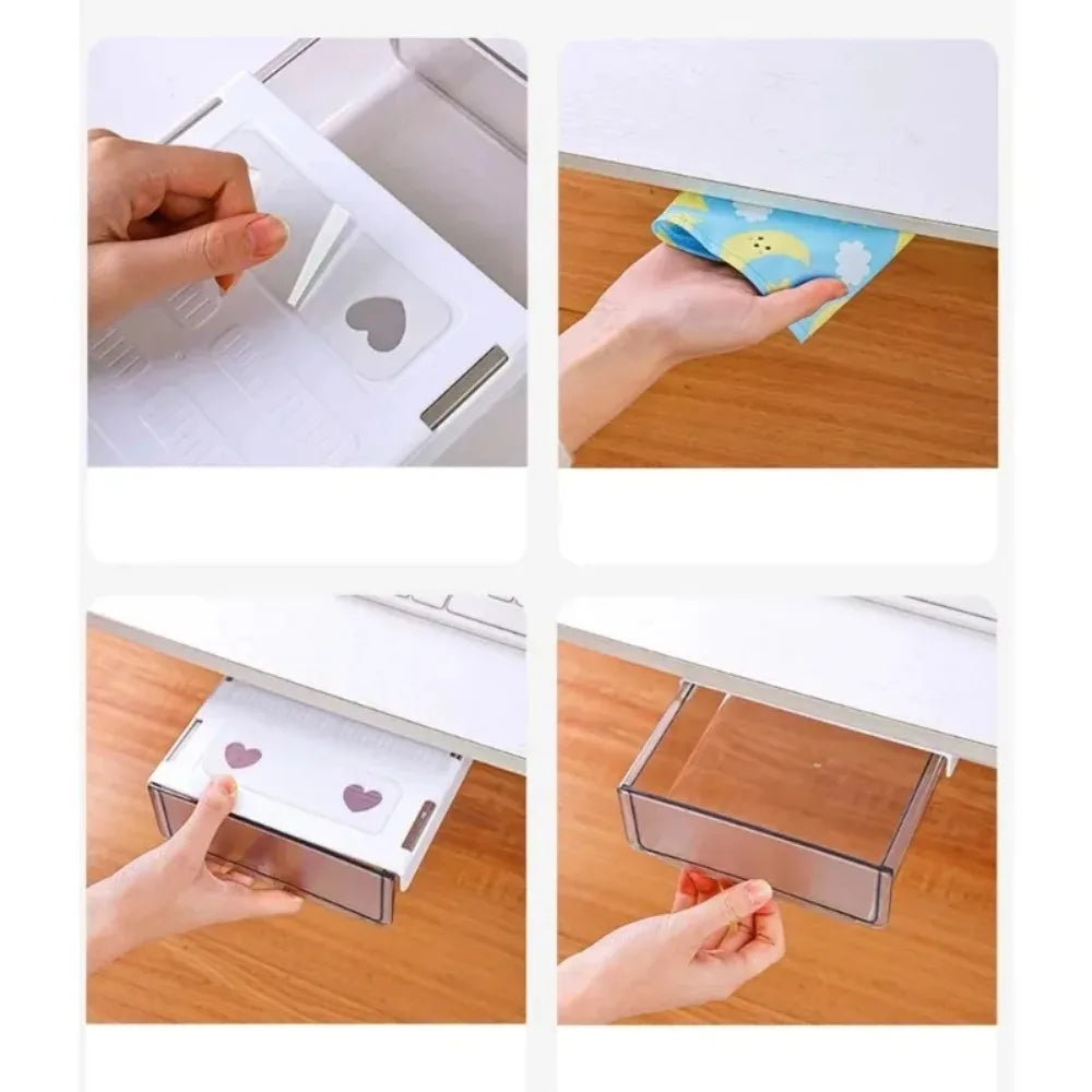 Undertable Drawer Storage Box Hidden Hanging Bedroom Dormitory Office Table Pasting Non Punching Table Bottom Sorting