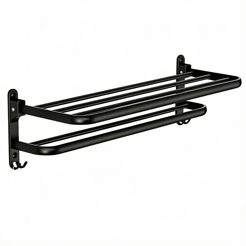Homefish Foldable Towel Rack with Hooks Wall Mount Towel Rack Towel Storage Wall Mount for Bathroom Lavatory for Home