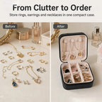 Portable Travel Jewelry Case, Mini Zipper Jewelry Storage Box, PU Leather Small Organizer for Rings Earrings Necklaces, Com