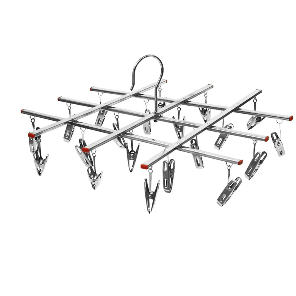 Folding Drying Rack with 35/20 Clips Stainless Steel Windproof Underwear Socks Clip Swivel Hook Hanger Space Saving Drying Rack
