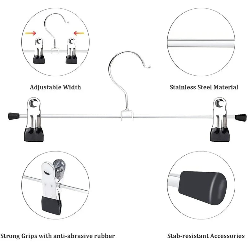 5-Pack Metal Pants Hangers with Adjustable Anti-Slip Clips