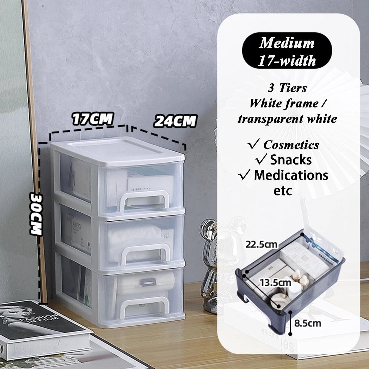 2-6Layers Medium Desktop Storage Box with Drawer Heightened Table Organizer Plastic Office storage cabinet  for home Stationery