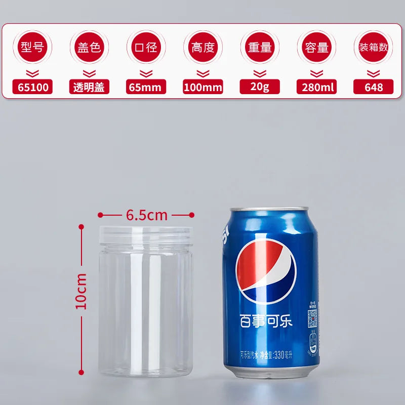 1PC Plastic Packing Bottle PET Clear Empty Seal Bottle Circular Bucket Storage Biscuit Jar Food Grade Sealed Cans Tank Container