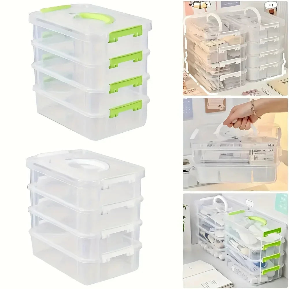 4-layer Transparent Plastic Storage Box Cover Partitioned Drawer Storage Box Building Block Storage Box Portable Storage Box