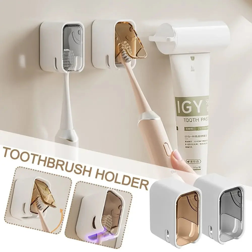 Portable Dustproof Toothbrush Holder Flip-top Wall Mounted Toothbrush Rack Toothbrush Storage Box