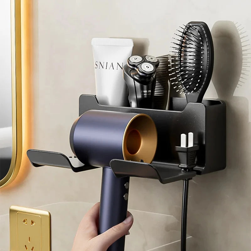 Wall Mounted Hair Dryer Holder For Dyson Bathroom Shelf Without Drilling Plastic Hair Dryer Stand Bathroom Organizer