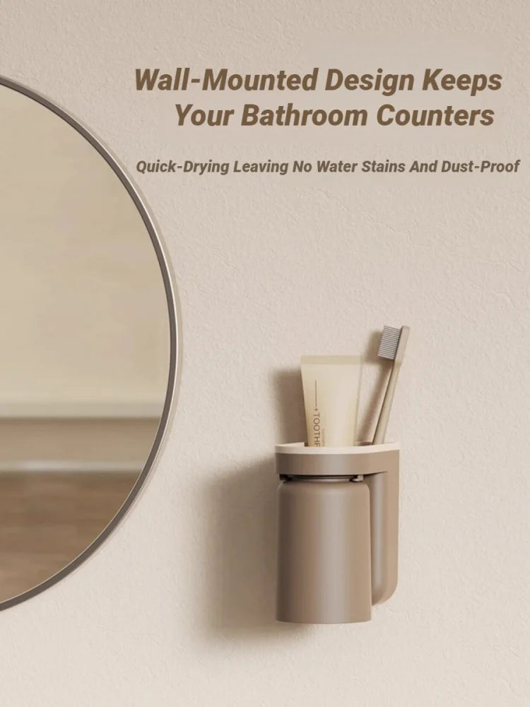Innovative No Drill Wall Mounted Light Luxury Mouthwash Toothbrush Cup Storage Rack Couple Bathroom Organizer
