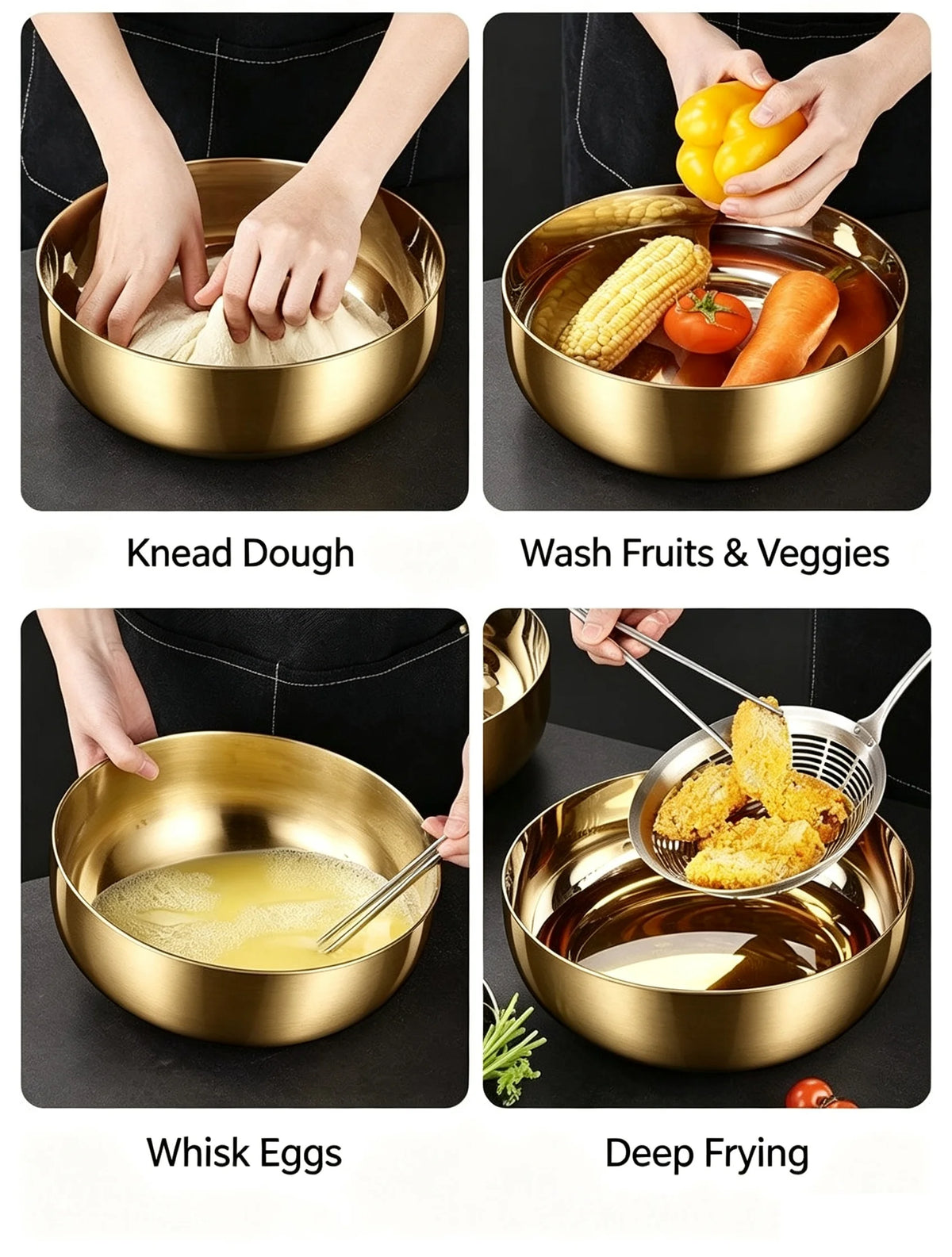 Stainless Steel Large Capacity Bowl, Suitable for Mixing Dough, Cleaning Vegetables, Stirring Salads, Easy To Clean