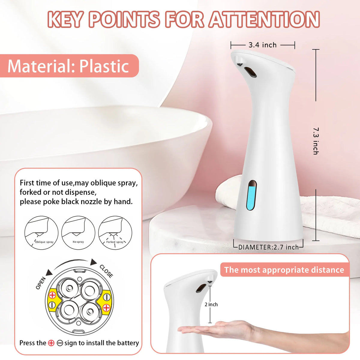 Premium Waterproof ABS Smart Touch‑Free Soap Dispenser White Automatic Sensor Hand Sanitizer Device for Bathroom Kitchen Househo