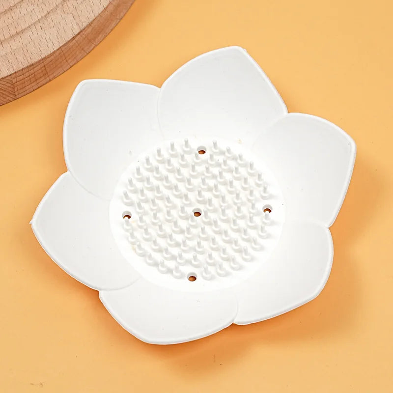 1pcs Bathroom Soap Box Lotus Design Soap Holder Silicone Soap Box Drain Box Bathroom Accessories