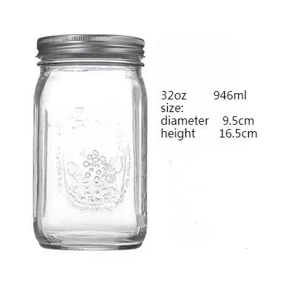 1PC Mason Jars with Lids, Wide Mouth Glass Jars for Canning, Centerpieces, Pickling, Storage, Food Meal Prep, Salad, Jam
