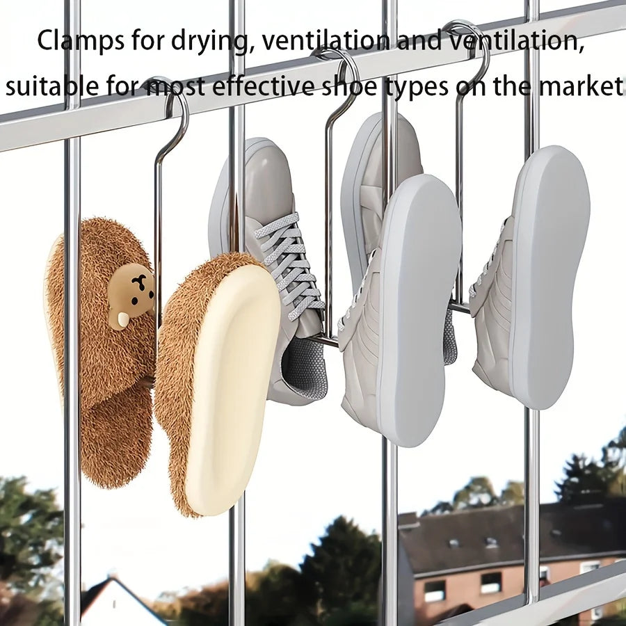 Stainless Steel Shoe Rack Hanger, Metal Hanging Shoe Organizer, Space Saving Drying Rack With Hook For Closet Rod, Silver
