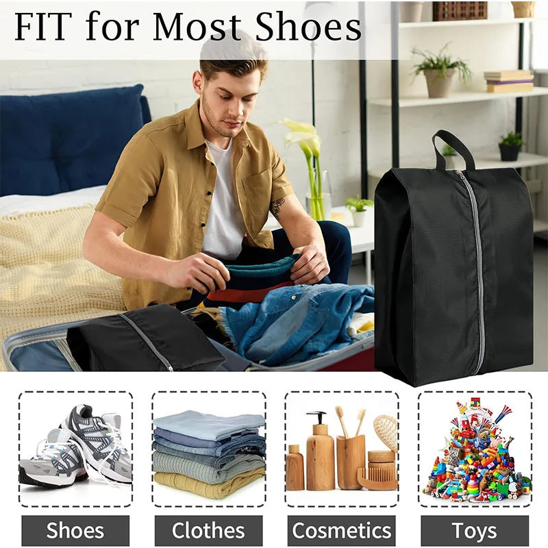 3PCS Travel Shoe Storage Pouch Waterproof Fabric Zipper Handbag Portable Dust‑proof Shoes Organizer Bag For Home Business Trip