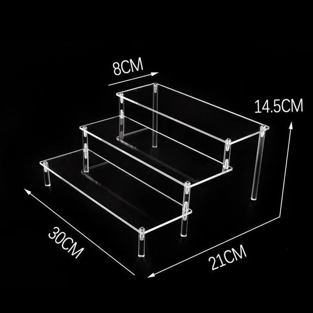 Acrylic Riser Display Shelf,3 Tier Display Stand for Amiibo Funko POP Figures,Cupcake Perfume Organizer Makeup Collection Doll