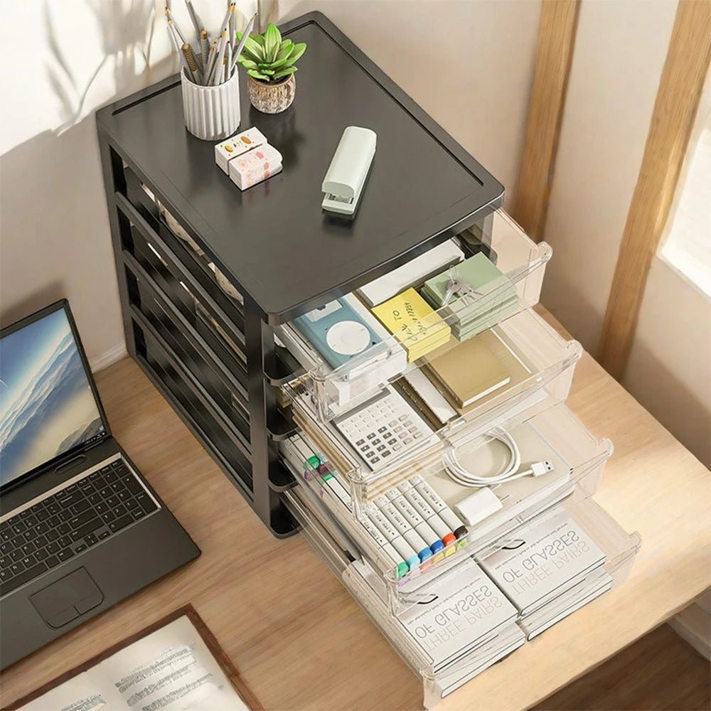 2-6Layers Medium Desktop Storage Box with Drawer Heightened Table Organizer Plastic Office storage cabinet  for home Stationery