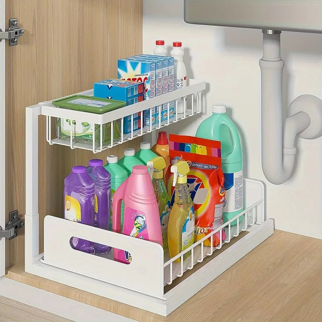 2-story Kitchen Sink Storage Containers, Push-pull Cabinet Organizer, Kitchen And Bathroom Organizers And Storage