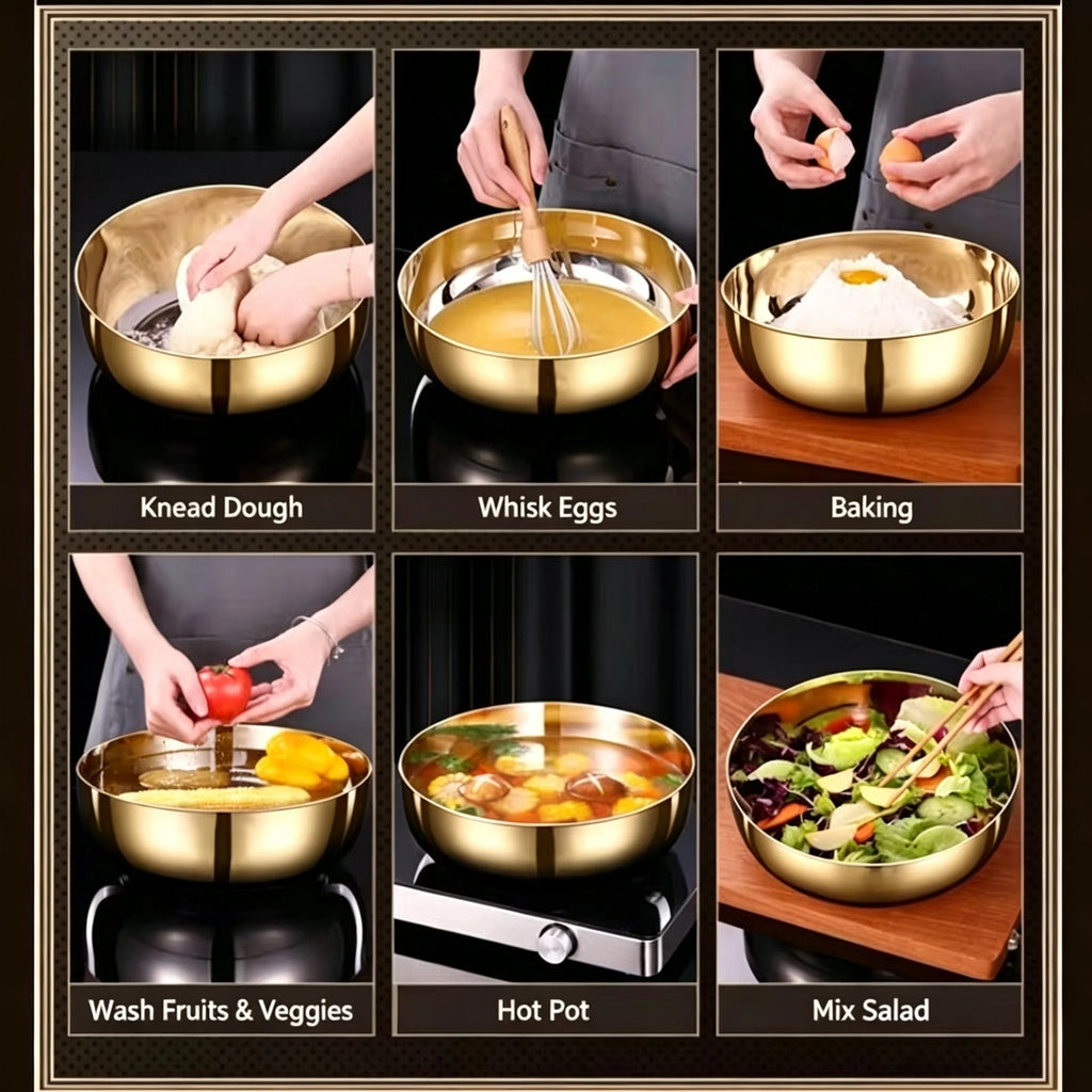 Stainless Steel Large Capacity Bowl, Suitable for Mixing Dough, Cleaning Vegetables, Stirring Salads, Easy To Clean