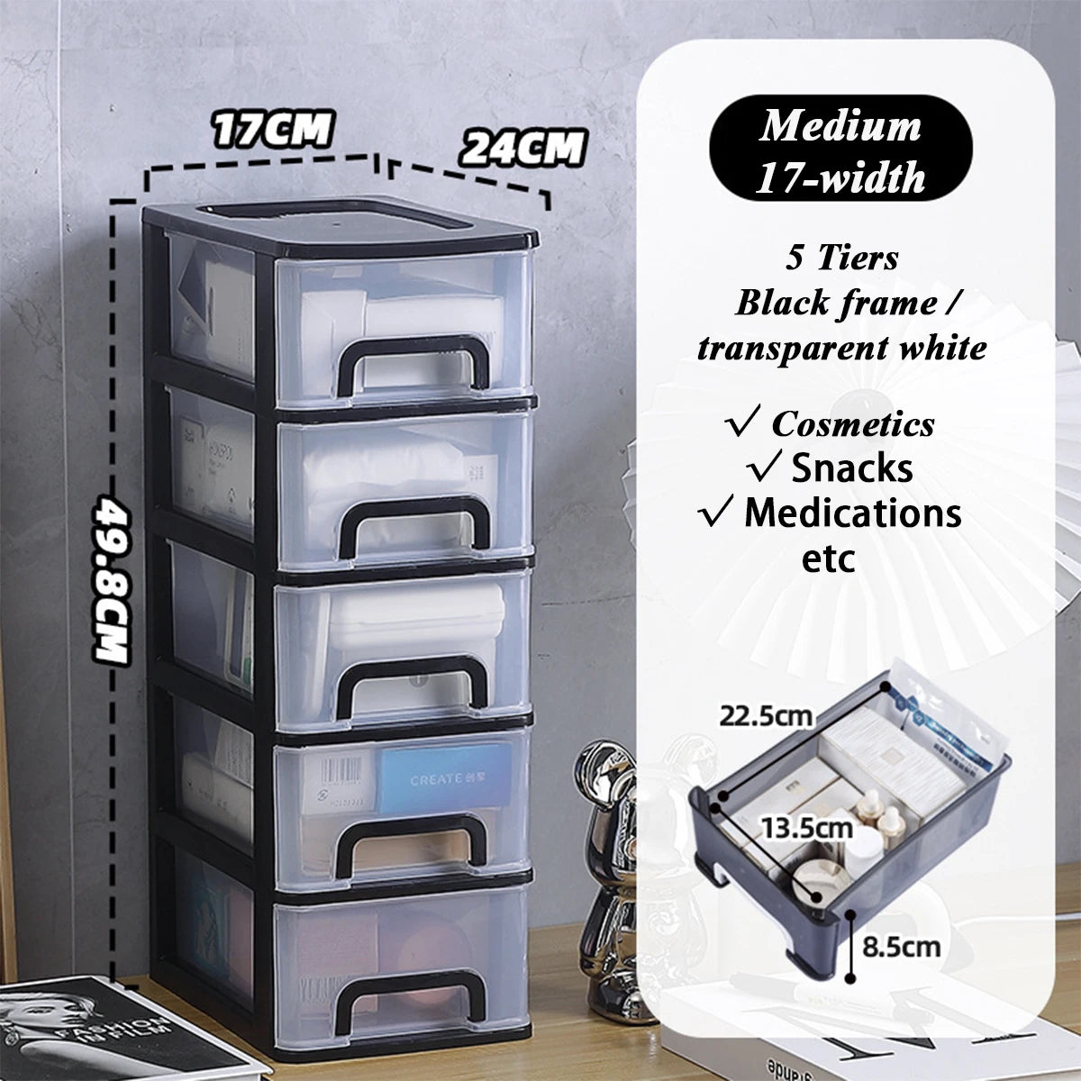 2-6Layers Medium Desktop Storage Box with Drawer Heightened Table Organizer Plastic Office storage cabinet  for home Stationery