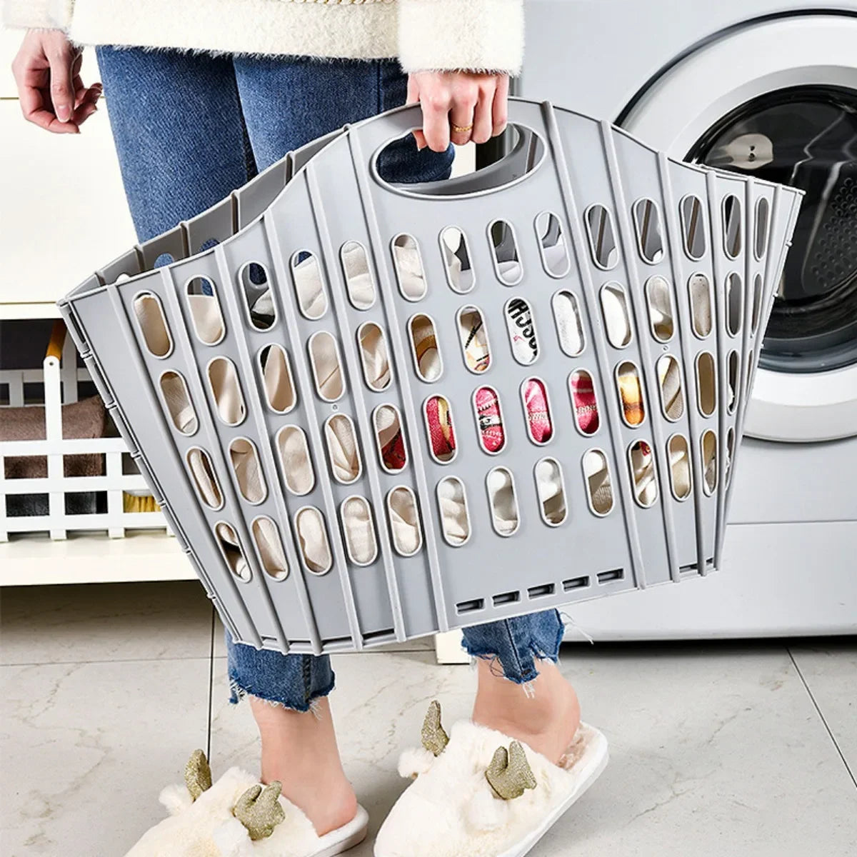 1pc Foldable Laundry Hamper, High Capacity & Portable, Durable Fabric, Space Saver, Collapsible Basket, Bathroom Organizer
