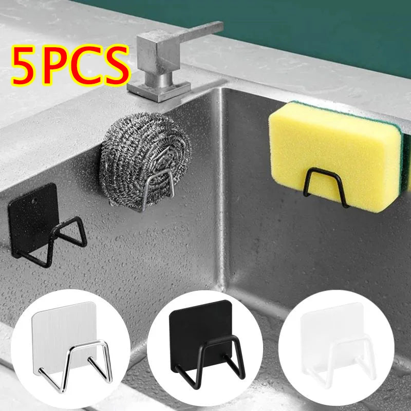Kitchen Sponge Holder Sink Sponge Rack Stainless Steel Sponges Stand Drainer Sponges Sink Shelf for Knife Towel Holder Wall Hook