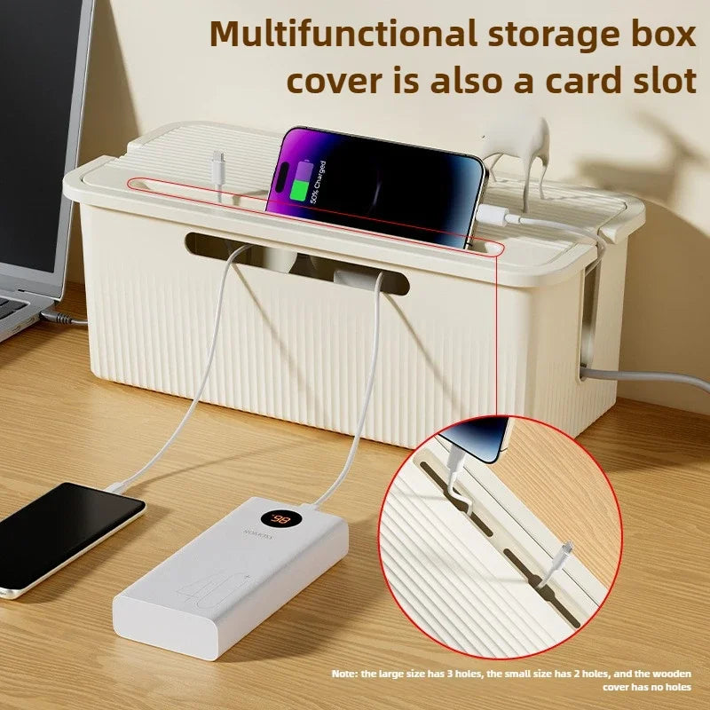Cable Storage Box Desktop Charging Data Cable Storage Device Plug Socket Cable Management Device Black White Storage Organizer