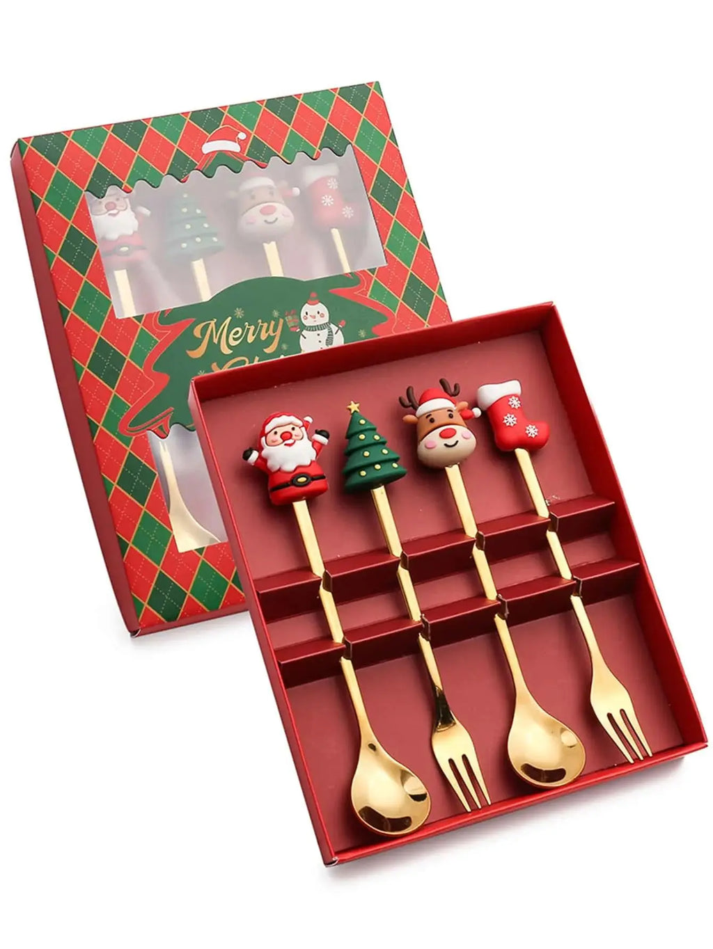 2/4/6Pcs Christmas Fork And Spoon Set,Stainless Steel Creative Tableware,Coffee Tea Dessert Forks And Spoons Gift Set