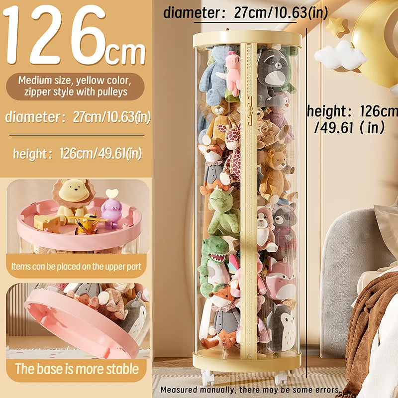 Transparent Doll Storage Box Plush Toy Organization Toy Storage Tube DIY Zipper Bins Kid Christmas Gift Children's Toy Organizer