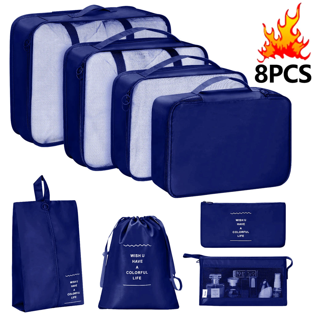 7 Pcs/Set Travel Organizer Storage Bags Suitcase Packing Cubes Set Cases Portable Luggage Clothes Shoe Tidy Pouch Folding.-zmt