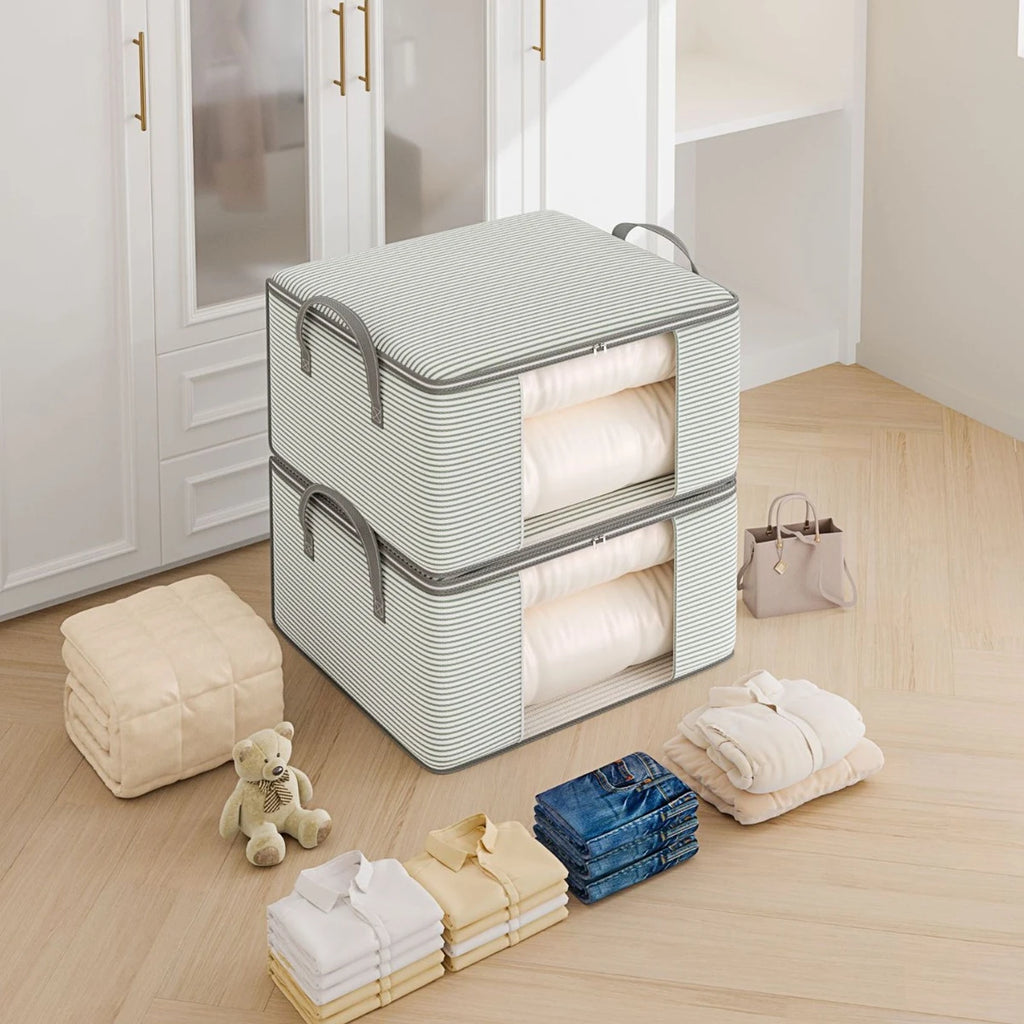Visible Large Capacity Storage Box Portable Household Clothes Organizer With Handles Foldable Dustproof Quilt Zipper Container