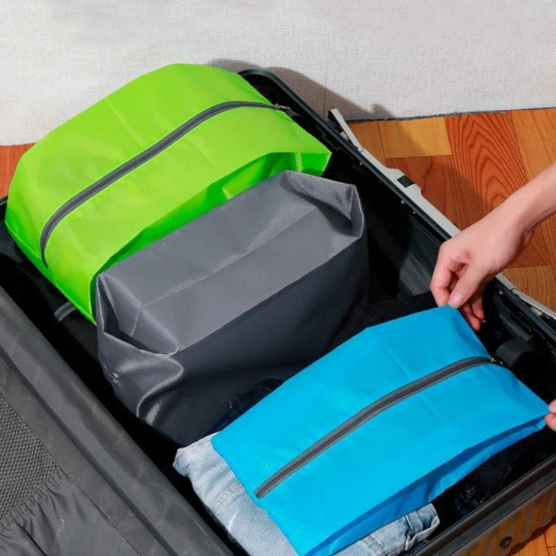3PCS Travel Shoe Storage Pouch Waterproof Fabric Zipper Handbag Portable Dust‑proof Shoes Organizer Bag For Home Business Trip