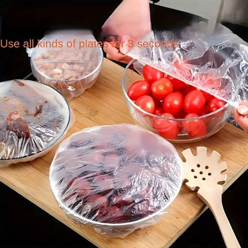 100pcs Reusable Elastic Food Covers - Transparent Stretchable Bowl Plate Seals (Alternative to Foil & Deli Covers)