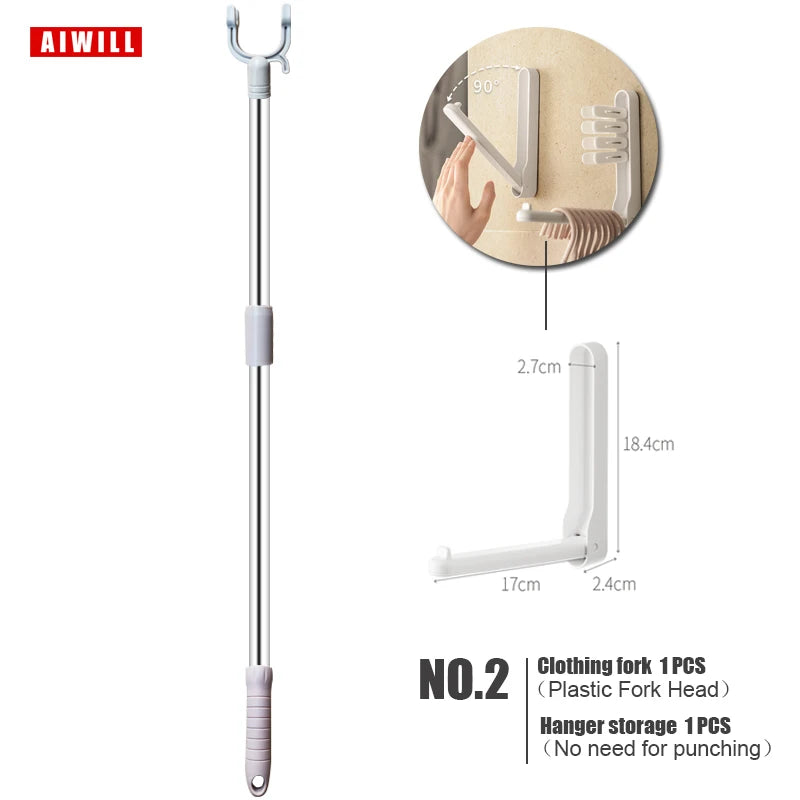 AIWILL Closet Hook Pole Clothes Picking Rod Take Clothes Drying Dressing Reacher Stick Clothesline Reaching Clothing Reach Pole