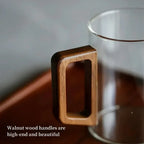 400ml Walnut Handle Glass Cup Heat-resistant Cup for Home Use Tea Making Cup Office Drinking Cup
