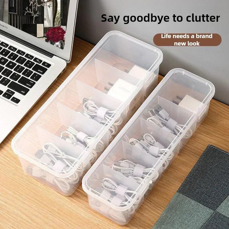 Data Cable Organizer Transparent  Case Classification Dustproof Card Organizer with Lid Clutter Collection Box for Office Home