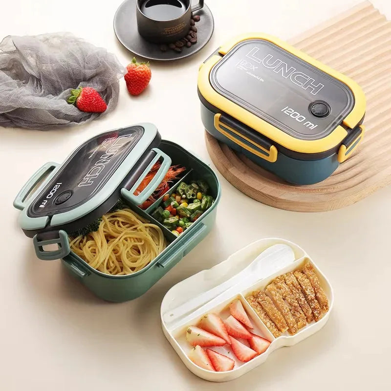 Double Layered Design With Fork And Spoon Fruit Bento Box For Easy Carrying, Microwave Safe, And Convenient Heating Lunch Box
