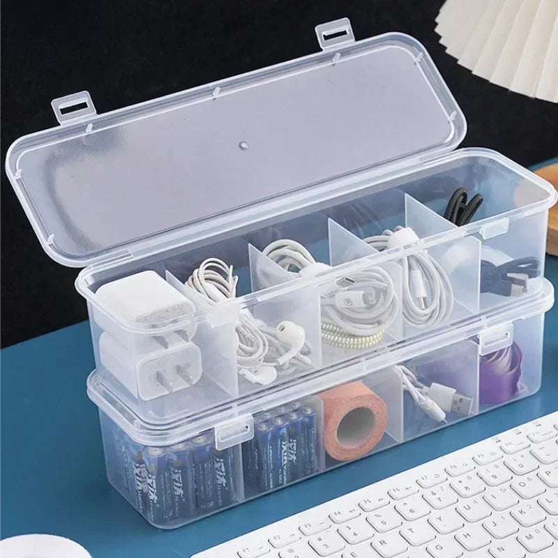 Data Cable Organizer Transparent  Case Classification Dustproof Card Organizer with Lid Clutter Collection Box for Office Home