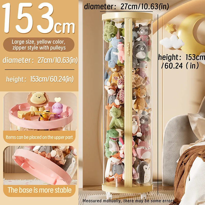 Transparent Doll Storage Box Plush Toy Organization Toy Storage Tube DIY Zipper Bins Kid Christmas Gift Children's Toy Organizer