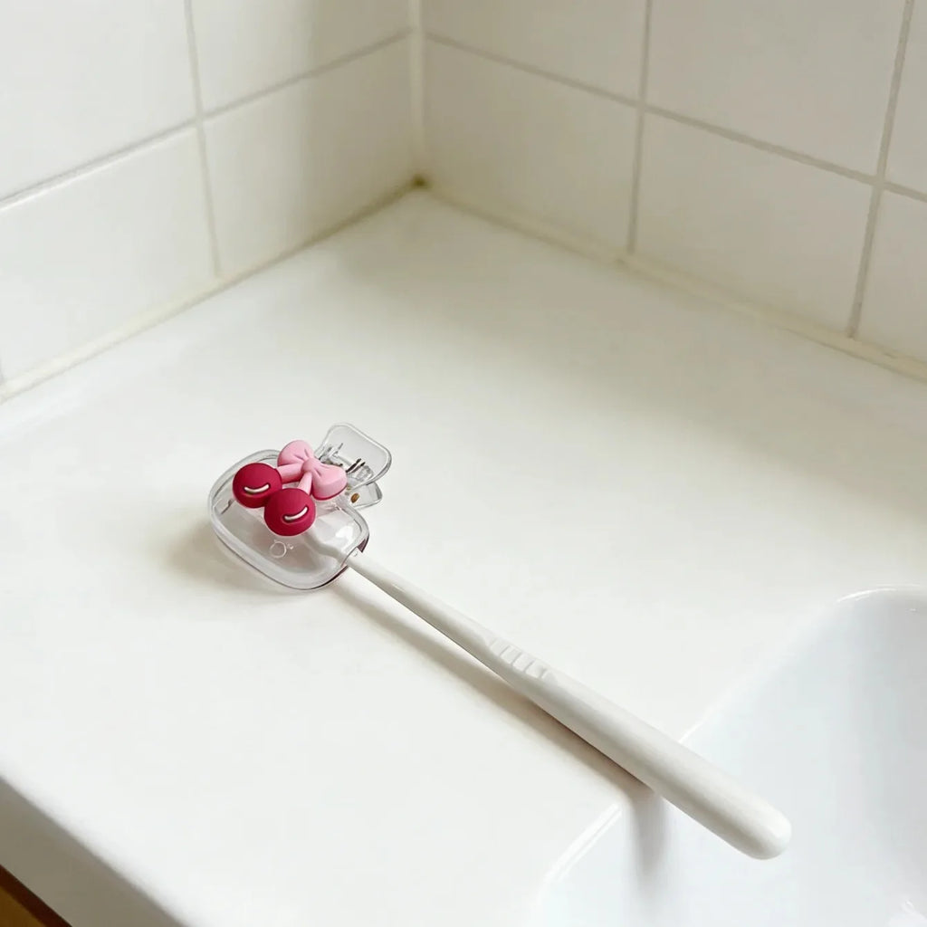 Cute Cherry Design Toothbrush Holder, Cherry Pattern, Protects Toothbrush Head, Features Dual Holes for Drainage and Ventilation