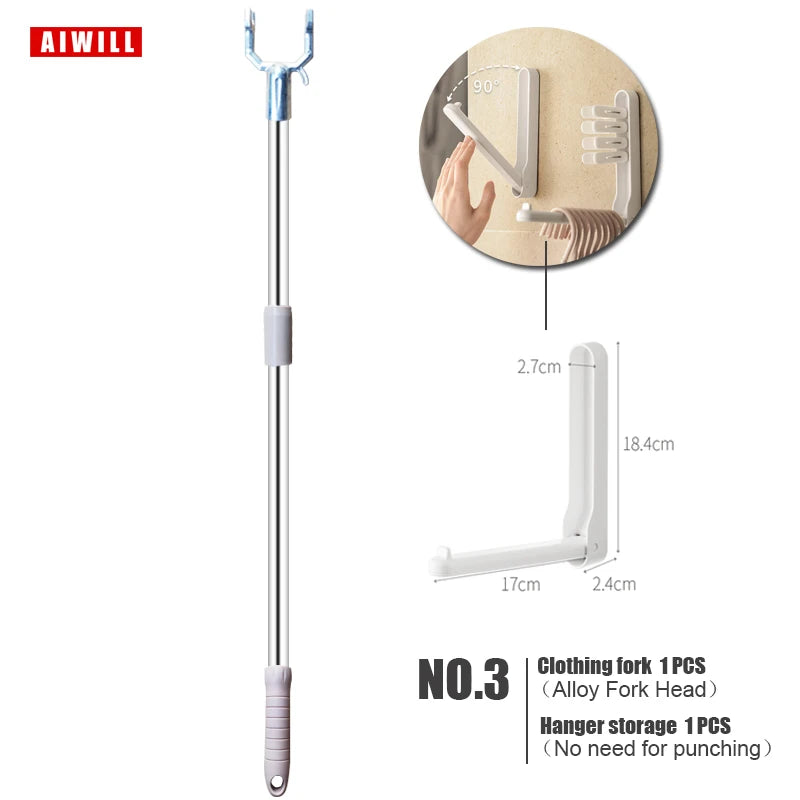 AIWILL Closet Hook Pole Clothes Picking Rod Take Clothes Drying Dressing Reacher Stick Clothesline Reaching Clothing Reach Pole