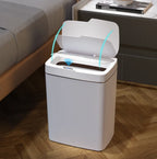 HTMCK White Touchless 15L Smart Sensor Trash Can – Electronic Bathroom Garbage Bin with Automatic Bagging, Smart Home Compatible