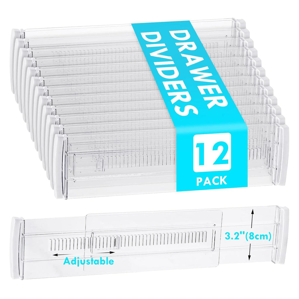 6/8/10/12-Pack Adjustable Drawer Organizers, Clear Expandable Dresser Organizers for Storing Clothes Kitchen Utensils