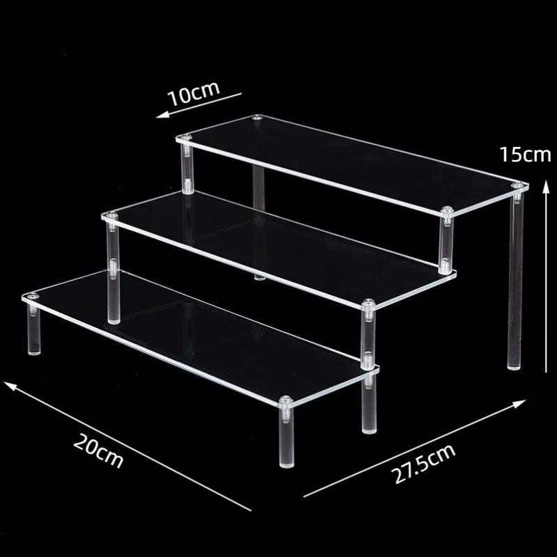 Acrylic Riser Display Shelf,3 Tier Display Stand for Amiibo Funko POP Figures,Cupcake Perfume Organizer Makeup Collection Doll